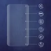 A clear screen protector is shown against a dark blue textured background, with several icons and text annotations highlighting its features. Produktbild-Vorschau