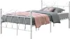 A white metal bed frame with a mattress, pillows, and a blanket. Podgląd zdjęcia produktu