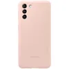 The back of a pink Samsung phone case with a camera cutout.
