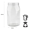 A clear glass jar with measurement indicators and weight information displayed next to it. Produktbild-Vorschau