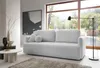 A modern living room with a light gray boucle sofa, a round marble coffee table, and a large window overlooking a garden. Produktbild-Vorschau