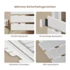A collage of four images showcasing different features of a white electric towel warmer, with German text descriptions. Náhľad obrázku produktu