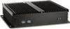 A black compact computer case with a ribbed top, two USB ports, and a blue power indicator light on the front. Produktbild-Vorschau