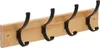 A wooden coat rack with four black metal hooks against a white background. Náhled obrázku produktu