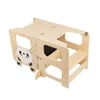 A wooden learning tower with a panda design on a white background. Voir les images du produit