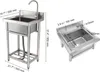Two views of a stainless steel sink with dimensions labeled. Produktbild-Vorschau