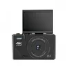 A black digital camera with its screen flipped up, shown against a white background. Produktbild-Vorschau