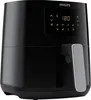A black Philips Airfryer is shown from a slight diagonal angle, with its digital display illuminated. Produktbild-Vorschau
