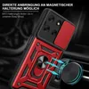 A red and black phone case with a ring holder is shown attached to a car vent mount. Produktbild-Vorschau