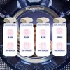 A graphic displaying different sizes of washable duvet covers with corresponding weight recommendations for washing machines, overlaid on a background image of a washing machine drum. Produktbild-Vorschau