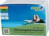 A box of Planet Pool Flockungskartuschen (flocculant cartridges) with a woman relaxing by a pool. Produktbild-Vorschau