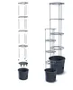 Two tomato plant support structures are shown against a white background. The structure on the left is disassembled, showing its individual components. The structure on the right is assembled and placed in a pot. Produktbild-Vorschau