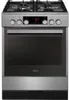 A front view of a stainless steel gas and electric stove. Produktbild-Vorschau