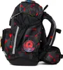 A side view of a black and red patterned backpack against a white background. Anteprima dell’immagine prodotto