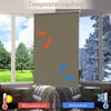 A roller blind is shown in a window, illustrating its temperature regulation capabilities with arrows indicating airflow for warm and cold protection. The background shows a sunny outdoor scene on the left and a snowy scene on the right. Produktbild-Vorschau
