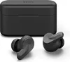 A black charging case and two black true wireless earbuds are displayed on a white background. Produktbild-Vorschau