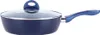 A blue frying pan with a glass lid and a blue handle, shown on a white background. Produktbild-Vorschau