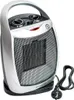 A white and silver electric heater with a black base and cord, shown against a white background. Voir les images du produit