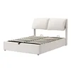 A white upholstered bed frame with a slatted mattress base and two headrest pillows, shown from a three-quarter angle. Produktbild-Vorschau