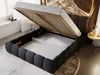 A bed with its storage compartment open, showing the mattress and the storage space underneath. Produktbild-Vorschau