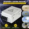 A PV combiner box is shown with text and graphics highlighting its waterproof and lightning protection features, along with illustrations of dust, rain, UV, and snow. Náhled obrázku produktu