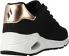 A side view of a black Skechers women's sneaker with a white sole and rose gold accents. Náhled obrázku produktu