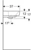 A technical drawing of a sink with dimensions indicated. Anteprima dell’immagine prodotto