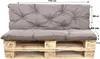 A gray cushion set for a pallet sofa, placed on wooden pallets. Produktbild-Vorschau