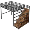 A loft bed with stairs and storage shelves, shown against a white background. Náhled obrázku produktu