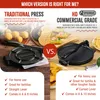 A comparison of two tortilla presses, highlighting their features and intended uses. Náhľad obrázku produktu