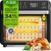 A digital air fryer oven with food inside and a roasted chicken in the foreground. Náhľad obrázku produktu