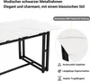 A close-up view of a white marble-patterned tabletop with black metal legs, with text overlays describing product features. Anteprima dell’immagine prodotto