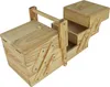 A wooden sewing box with multiple compartments and a handle. Podgląd zdjęcia produktu