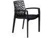 A black plastic chair with an open, web-like backrest and armrests, shown on a white background. Produktbild-Vorschau