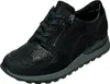 A black women's sneaker with a snakeskin-like detail on the toe and a zipper on the side. Produktbild-Vorschau