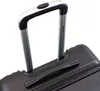 A close-up view of the handle and top of a black suitcase. Produktbild-Vorschau