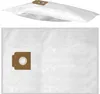 A white vacuum cleaner bag with a brown cardboard attachment is shown from two angles. Produktbild-Vorschau