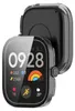 A transparent protective case for a smartwatch is shown with the smartwatch screen displaying the time and other information. Náhľad obrázku produktu