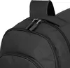 A close-up view of the zippers and fabric texture of a black backpack. Náhled obrázku produktu