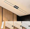 A modern rectangular LED ceiling light is shown mounted on a ceiling above wooden cabinets. Below the main image are three smaller inset images showing different lighting effects or color temperatures of the light. Voir les images du produit