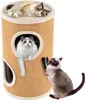 Three cats interacting with a multi-level cat scratching post. Produktbild-Vorschau