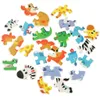 A collection of colorful puzzle pieces depicting various safari animals scattered on a white background. Náhled obrázku produktu