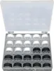 A clear, well-lit studio shot of a plastic box containing spools of thread. Produktbild-Vorschau