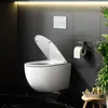 A modern bathroom with a wall-mounted toilet, toilet paper holder, and a plant. Náhľad obrázku produktu