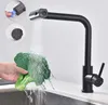 A black kitchen faucet is shown spraying water onto a head of broccoli, with inset images showing different faucet attachments. Náhled obrázku produktu