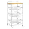 A white rolling cart with three mesh baskets and a wooden top, shown against a white background. Náhled obrázku produktu