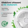 Image shows text and details about a fan with green leaves in the background. Náhled obrázku produktu