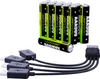 A group of AAA batteries and a USB charging cable with multiple USB-C connectors. Anteprima dell’immagine prodotto