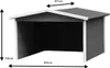 A wooden shed for a lawnmower, with dimensions indicated. Produktbild-Vorschau