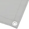 A close-up view of the corner of a light gray fabric material, showing stitching and a metal grommet. Produktbild-Vorschau